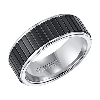 Triton Gents 8mm Black and White Tungsten Carbide Comfort Fit Band 11-4317MC-G.00 | Hannoush Jewelers