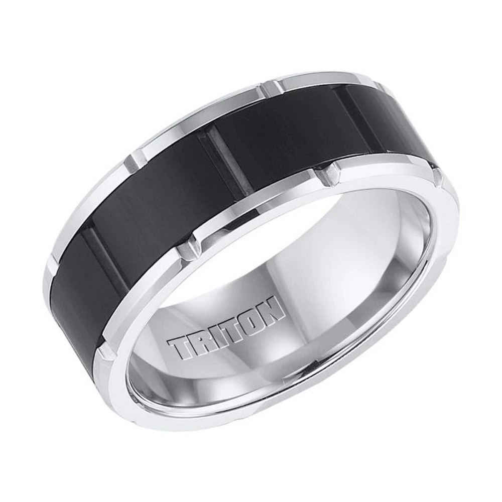 Triton Gents 8.5mm Black and White Tungsten Carbide Comfort Fit Band 11-4334MC-G.00 | Hannoush Jewelers