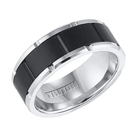 Triton Gents 8.5mm Black and White Tungsten Carbide Comfort Fit Band 11-4334MC-G.00 | Hannoush Jewelers