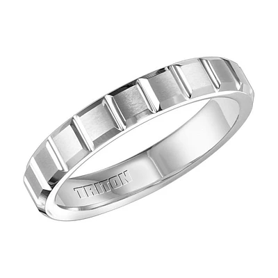 Triton Gents 4mm White Tungsten Carbide Comfort Fit Band with Vertical Cuts 11-4420HC-G.00 | Hannoush Jewelers