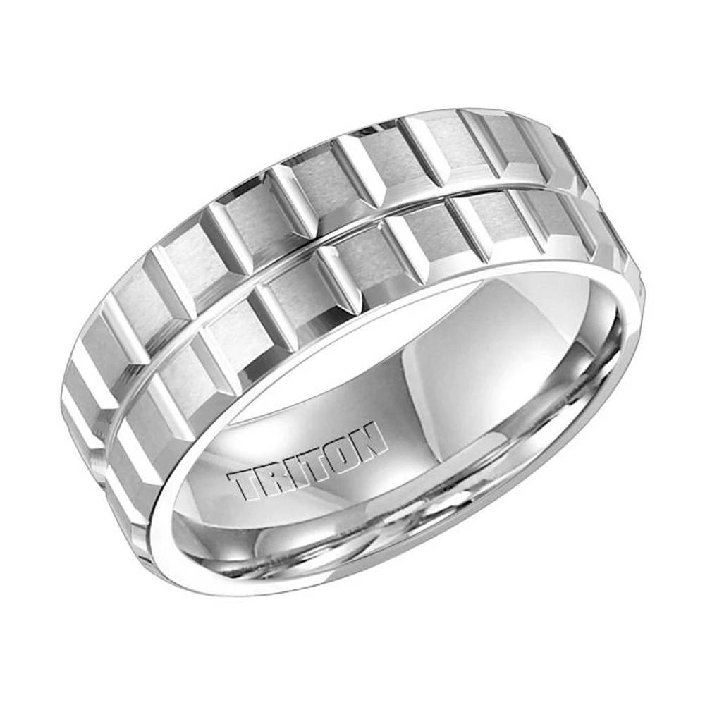 Triton Gents 8mm White Tungsten Carbide Comfort Fit Band 11-4423HC-G.00 | Hannoush Jewelers