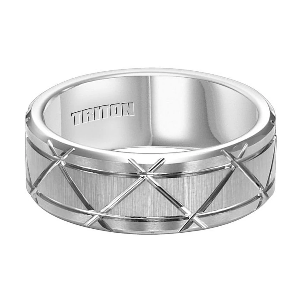 Triton Ladies 8mm Comfort Fit White Tungsten Carbide Flat Band 11-4425HC-L.00 | Hannoush Jewelers