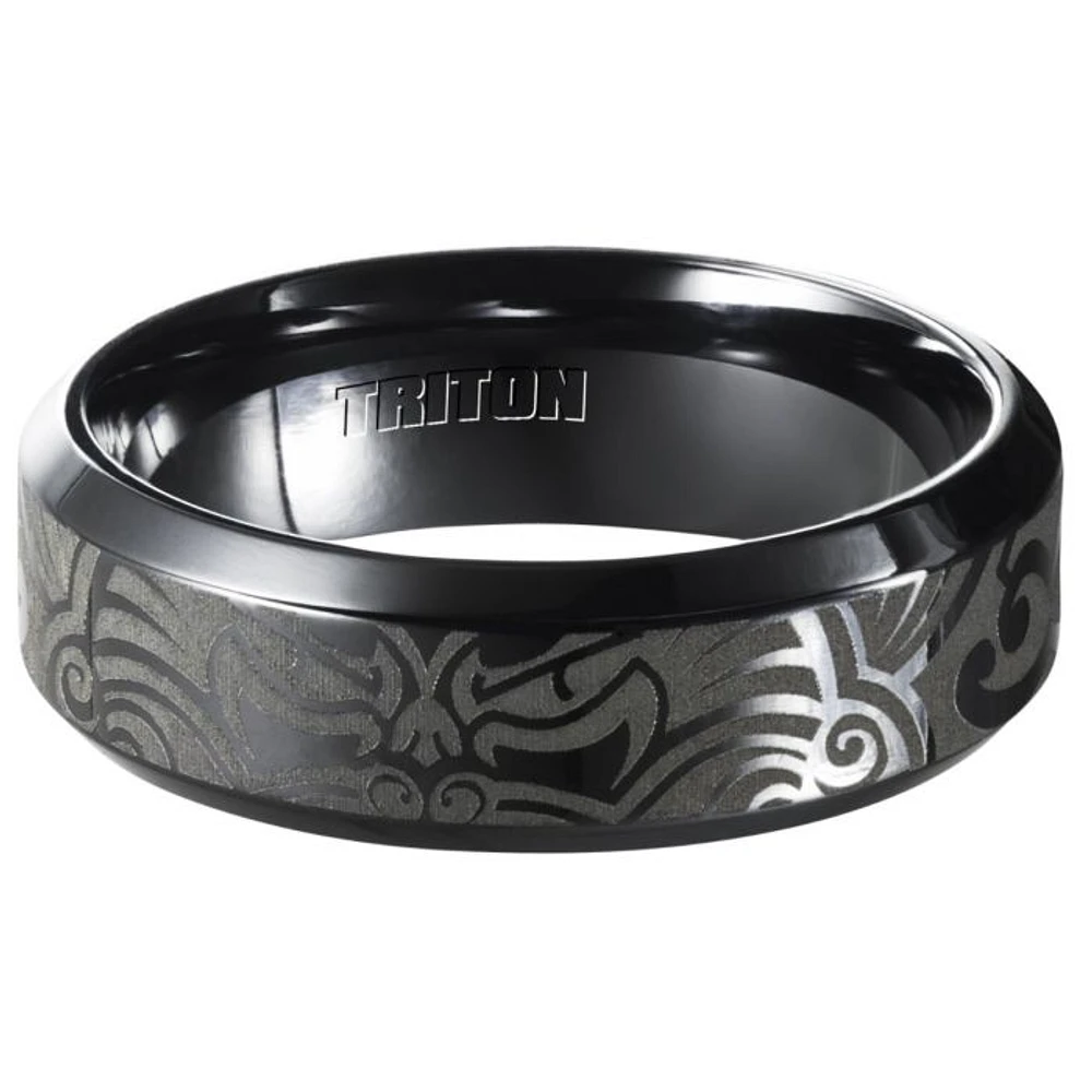 Triton Ladies 7mm Black Titanium with Laser Cut Pattern Comfort Fit Band 11-4433BT-L.00 | Hannoush Jewelers