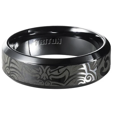 Triton Ladies 7mm Black Titanium with Laser Cut Pattern Comfort Fit Band 11-4433BT-L.00 | Hannoush Jewelers