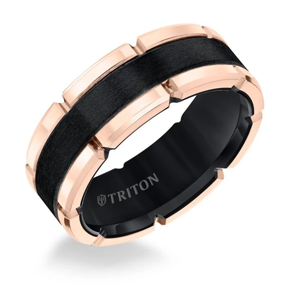 Triton Gents 8mm Black Tungsten Carbide Rose Rim Comfort Fit Band 11-5252RBC-G.00 | Hannoush Jewelers