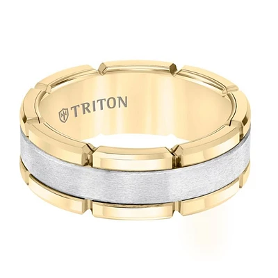 Triton Ladies 8mm White Tungsten Carbide Comfort Fit Band Yellow Rims 11-5252YHC-L.00 | Hannoush Jewelers