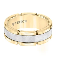 Triton Ladies 8mm White Tungsten Carbide Comfort Fit Band Yellow Rims 11-5252YHC-L.00 | Hannoush Jewelers