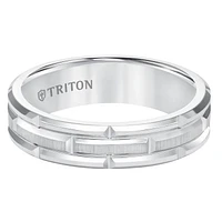 Triton Gents 6mm White Tungsten Carbide Brick Motif Comfort Fit Band 11-5578HC6-G.00 | Hannoush Jewelers