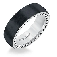 Triton Ladies 7mm Domed Black Titanium and Sterling Silver Tread Texture Comfort Fit Band 11-5642BV-L.00 | Hannoush Jewelers