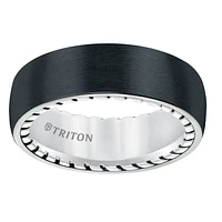 Triton Gents 7mm Domed Black Titanium and Sterling Silver Tread Texture Comfort Fit Band 11-5642BV-G.00 | Hannoush Jewelers