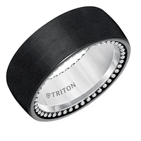 Triton Ladies 9mm Domed Black Titanium and Sterling Silver Beaded Texture Comfort Fit Band 11-5643BV-L.00 | Hannoush Jewelers