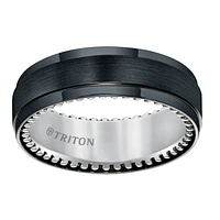 Triton Gents 7mm Black Titanium and Sterling Silver Comfort Fit Band 11-5645BV-G.00 | Hannoush Jewelers