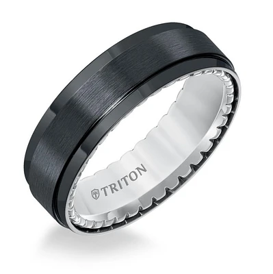 Triton Gents 7mm Black Titanium and Sterling Silver Comfort Fit Band 11-5646BV-G.00 | Hannoush Jewelers