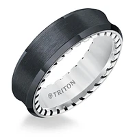 Triton Ladies 7mm Concave Black Titanium and Sterling Silver Comfort Fit Band 11-5649BV-L.00 | Hannoush Jewelers