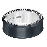 Triton Gents 9mm Concave Black Titanium and Sterling Silver Comfort Fit Band 11-5650BV-G.00 | Hannoush Jewelers