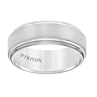 Triton Gents 8mm White Tungsten Band Double Stepped Edge 11-5732HC-G.00 | Hannoush Jewelers