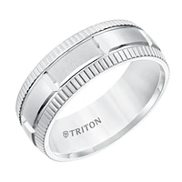 Triton Ladies 8mm White Tungsten Carbide Comfort Fit Band Coin Edge Brick Style 11-5815HC-L.00 | Hannoush Jewelers