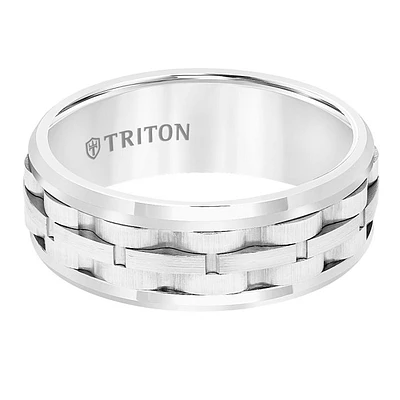 Triton Ladies 8mm White Tungsten Carbide Link Design Band 11-5941HC8-L.00 | Hannoush Jewelers