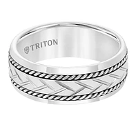 Triton Gents 8mm White Tungsten Carbide Sterling Silver Woven Center Band 11-5942SHC8-G.00 | Hannoush Jewelers