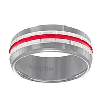 Triton Gents 8.5mm Gunmetal Grey Tungsten Carbide Band with Red Center Stripe 11-5944HCR8-G.00 | Hannoush Jewelers