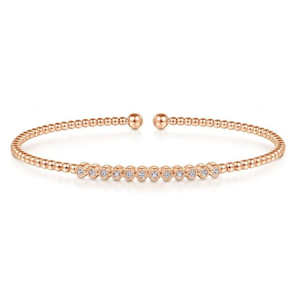 Gabriel & Co. - BG4118-62K45JJ - 14K Rose Gold Bujukan Bead Cuff Bracelet with Bezel Set Diamond Stations | Hannoush Jewelers