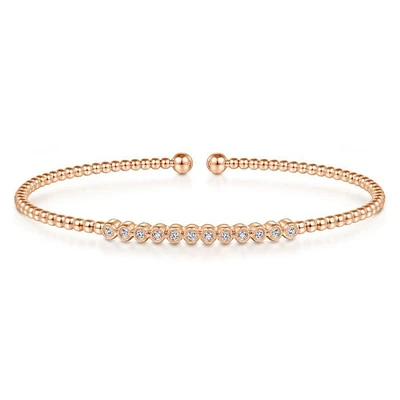 Gabriel & Co. - BG4118-62K45JJ - 14K Rose Gold Bujukan Bead Cuff Bracelet with Bezel Set Diamond Stations | Hannoush Jewelers