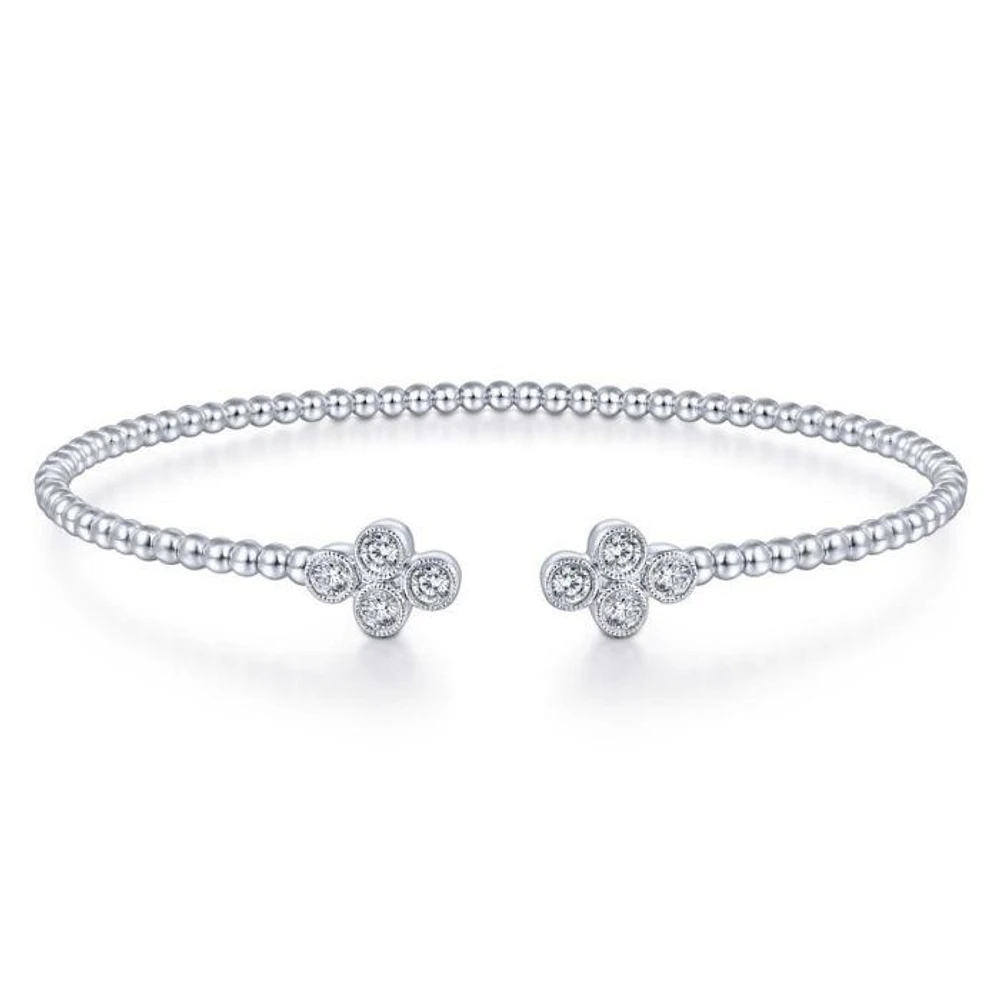 Gabriel & Co. - BG4124-62W45JJ - 14K White Gold Bujukan Bead Split Cuff Bracelet with Quatrefoil Diamond Endcaps | Hannoush Jewelers