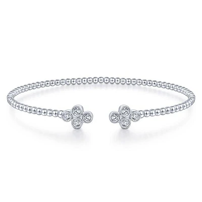 Gabriel & Co. - BG4124-62W45JJ - 14K White Gold Bujukan Bead Split Cuff Bracelet with Quatrefoil Diamond Endcaps | Hannoush Jewelers