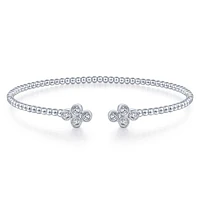 Gabriel & Co. - BG4124-62W45JJ - 14K White Gold Bujukan Bead Split Cuff Bracelet with Quatrefoil Diamond Endcaps | Hannoush Jewelers