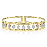 Gabriel & Co. - BG4232-62Y45JJ - 14K Yellow Gold Bujukan Bead Cuff Bracelet with Pavâ€š Diamond Connectors | Hannoush Jewelers