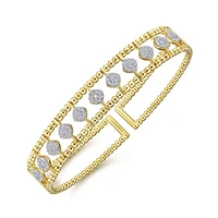 Gabriel & Co. - BG4232-62Y45JJ - 14K Yellow Gold Bujukan Bead Cuff Bracelet with Pavâ€š Diamond Connectors | Hannoush Jewelers