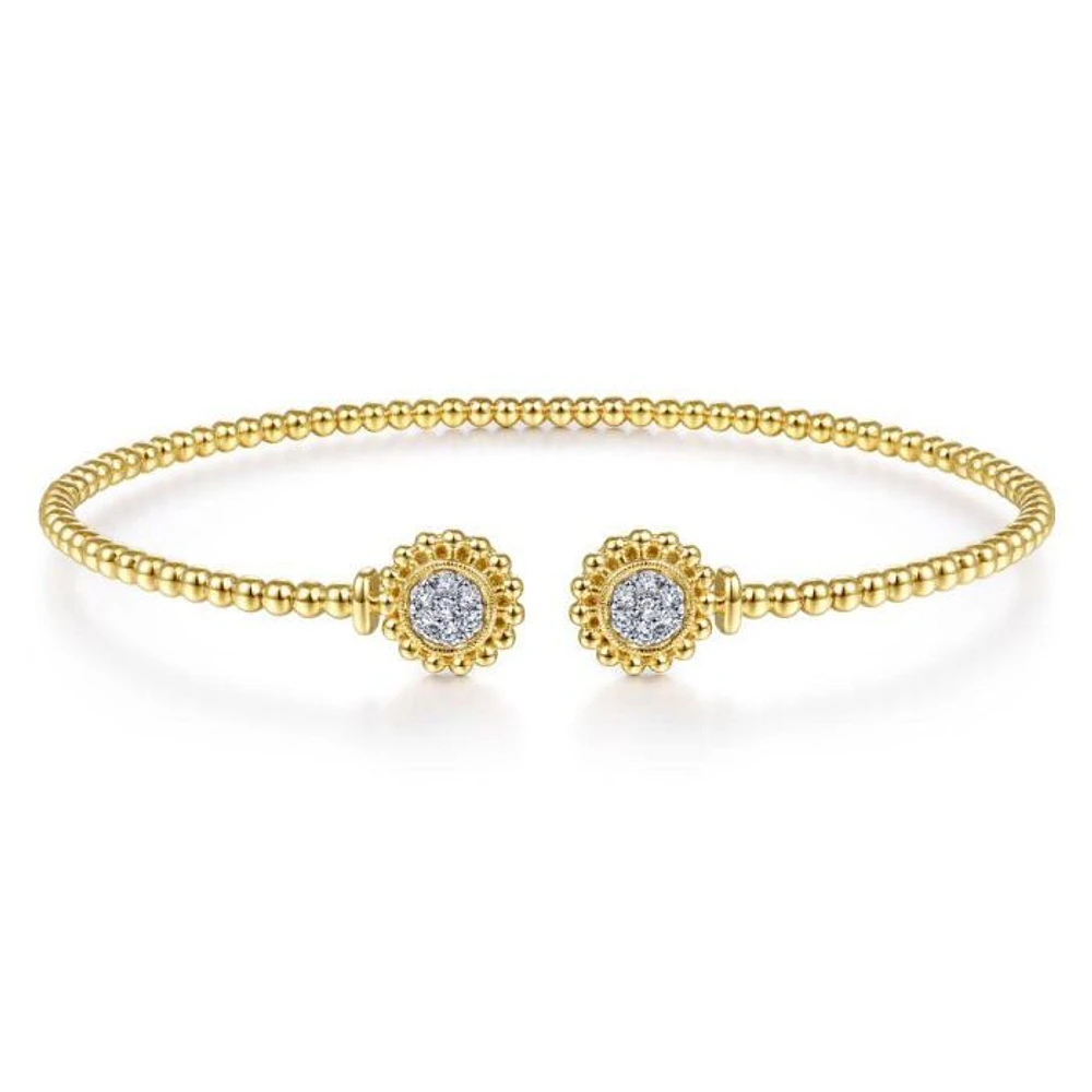 Gabriel & Co. - BG4259-62Y45JJ - 14K Yellow Gold Open Bangle with Pave Diamond Circles | Hannoush Jewelers