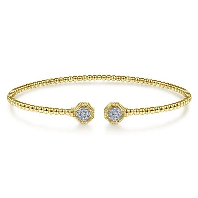 Gabriel & Co. - BG4261-62Y45JJ - 14K Yellow Gold Bujukan Split Cuff Bracelet with Diamond Pavâ€š Hexagon Caps | Hannoush Jewelers