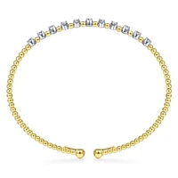 Gabriel & Co. - BG4279-62M45JJ - 14K Yellow Gold Bujukan Bead Split Cuff Bracelet with Round White Gold Diamond Stations | Hannoush Jewelers