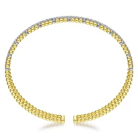 Gabriel & Co. - BG4323-62M45JJ - 14K Yellow and White Gold Bujukan Bead Cuff Bracelet with Inner Diamond Channel | Hannoush Jewelers