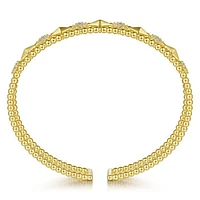 Gabriel & Co. - BG4615-62Y45JJ - 14K Yellow Gold Bujukan Bead Cuff Bracelet with Inner Diamond Cluster and Gold Pyramid Connectors. | Hannoush Jewelers