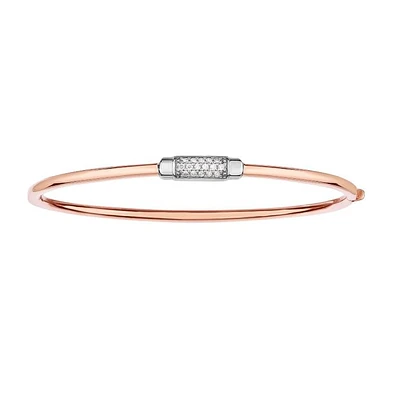 14kt 7" Rose+White Gold Shiny Domed Bangle with Center Element with 0.14ct. Diamond with Box Clasp AUPWBG1100-07 | Hannoush Jewelers