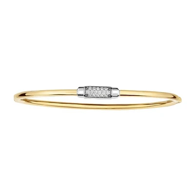 14kt 7" Yellow+White Gold Shiny Domed Bangle with Center Element with 0.14ct. Diamond with Box Clasp AUYWBG1100-07 | Hannoush Jewelers