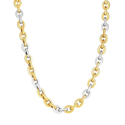 14kt 18" Yellow+White Gold Shiny Rounded Chain Link Necklace with Fancy Lobster Clasp AUYWNCK1523-18 | Hannoush Jewelers