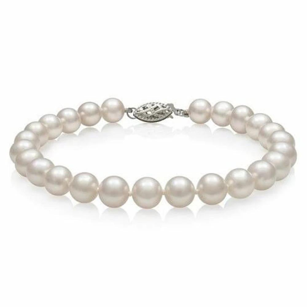 14K White Gold 7.5 inch Akoya AA+ Pearl Bracelet featuring 6.5-7MM Pearls | Hannoush Jewelers