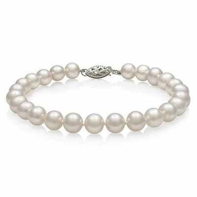 14K White Gold 7.5 inch Akoya AA+ Pearl Bracelet featuring 6.5-7MM Pearls | Hannoush Jewelers