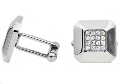 Stainless Steel Men's Cuff Links with CZ's - BJC33 | Hannoush Jewelers