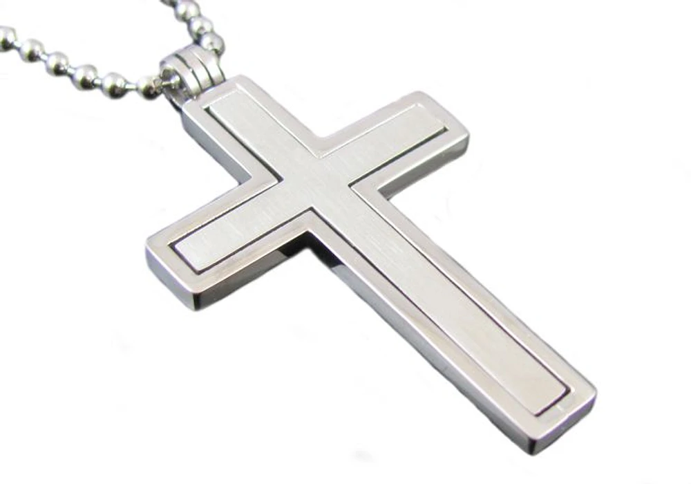 Stainless Steel Men's 24 Inch chain with Large Cross - BJP64 | Hannoush Jewelers