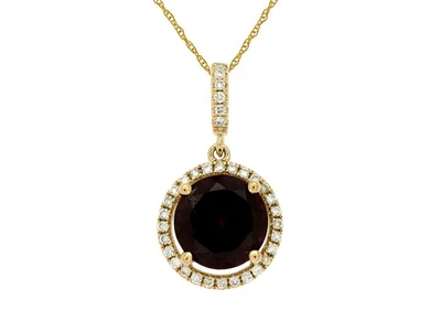 14k Yellow Gold Rhodolite Garnet and Diamond Halo Pendant c6169l | Hannoush Jewelers