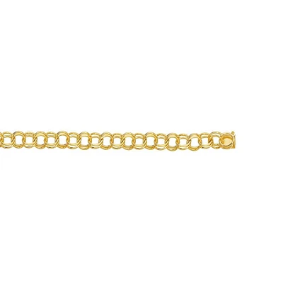 14kt 7" Yellow Gold Diamond Cut Double Link Charm Bracelet with Lobster Clasp CB130-07 | Hannoush Jewelers