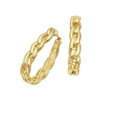 14K Yellow Gold Gourmette Curb Chain Graduated Hoops ER8935 | Hannoush Jewelers