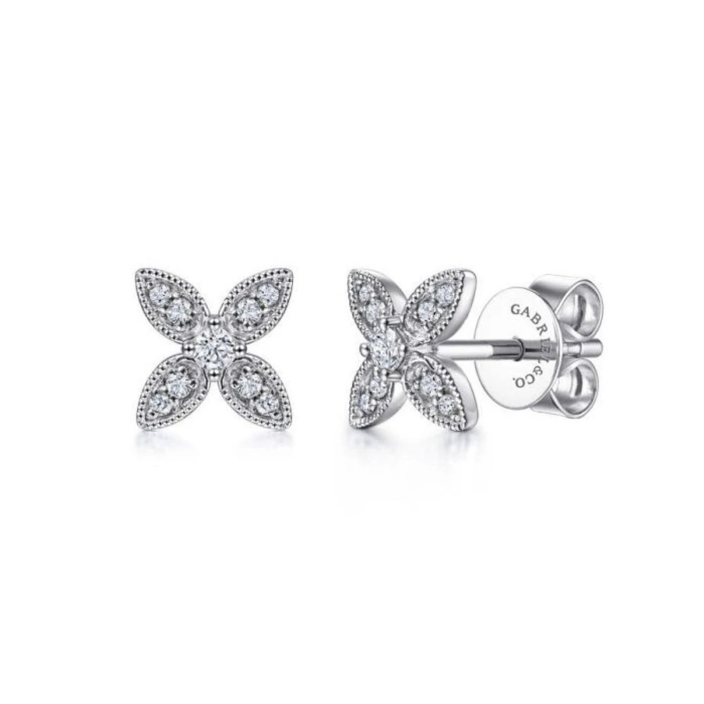 Gabriel & Co. - EG14034W45JJ - 14K White Gold Diamond Flower Stud Earrings | Hannoush Jewelers