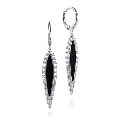 Gabriel & Co. - EG14283W45OX - 14K White Gold Diamond and Onyx Drop Earrings | Hannoush Jewelers