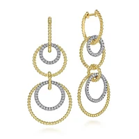 Gabriel & Co. - EG14352M45JJ - 14K White-Yellow Gold Diamond Huggie Drop Earrings | Hannoush Jewelers