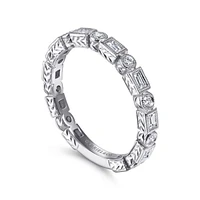 Gabriel & Co. - LR4380W44JJ - 14K White Gold Baguette and Round Diamond Eternity Ring | Hannoush Jewelers